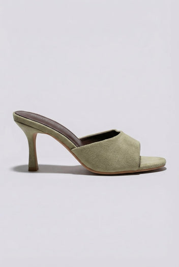 Ideal shoes - Stiletto Mules - Olive Suede