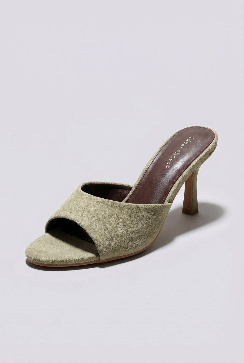 Ideal shoes - Stiletto Mules - Olive Suede