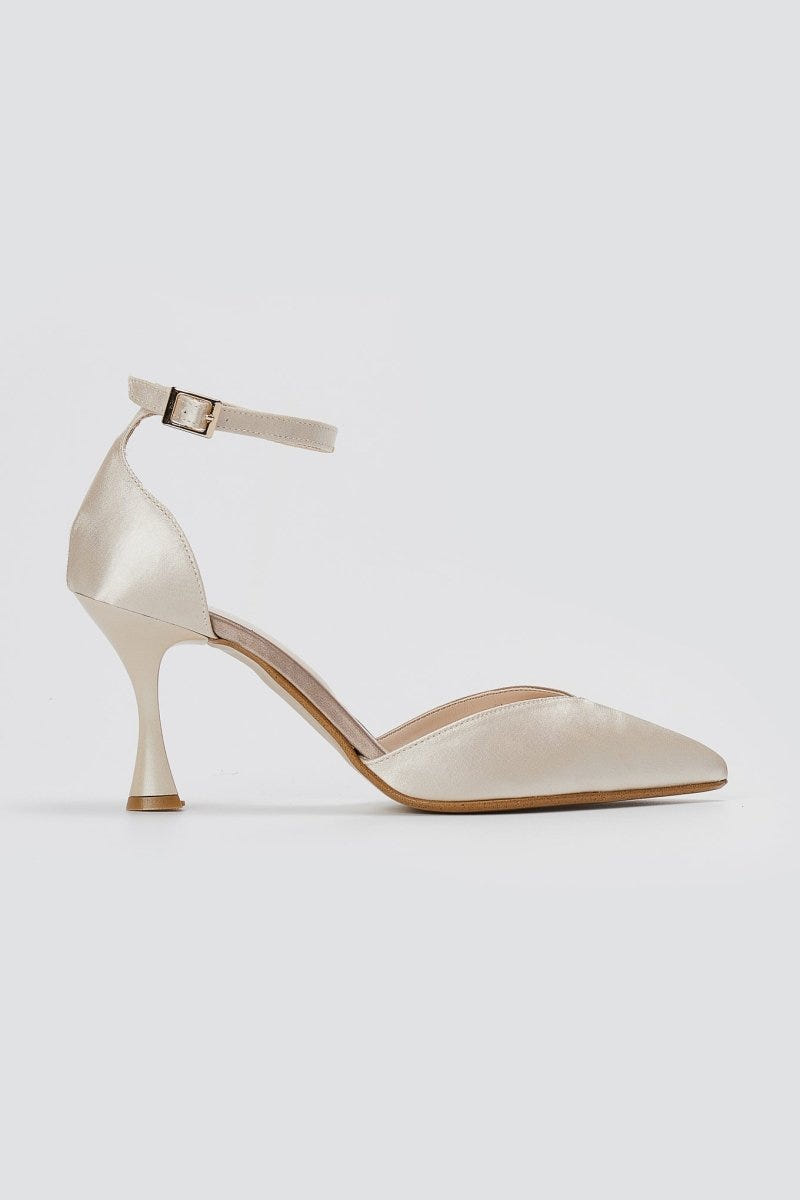 TFP - Stiletto Pointed Toe Pumps - Beige/Sand Satin