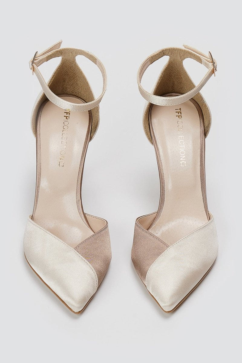 TFP - Stiletto Pointed Toe Pumps - Beige/Sand Satin