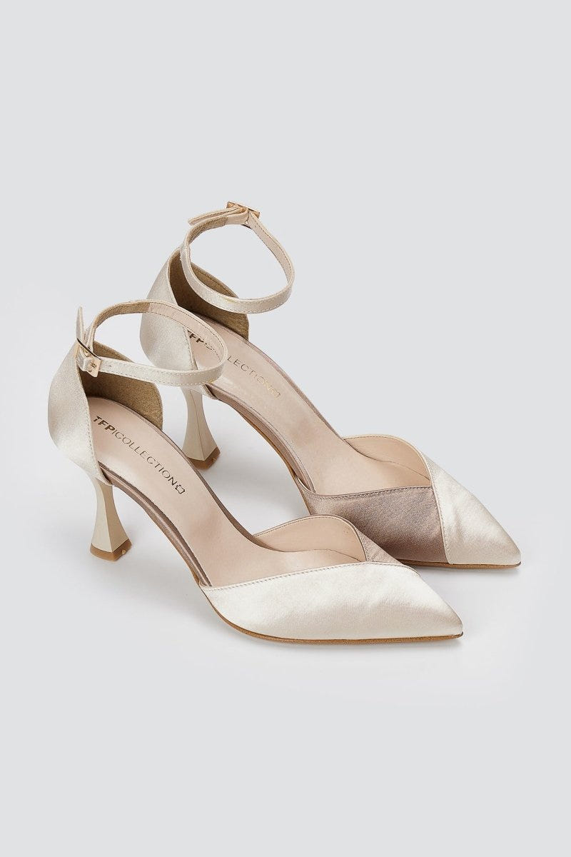 TFP - Stiletto Pointed Toe Pumps - Beige/Sand Satin