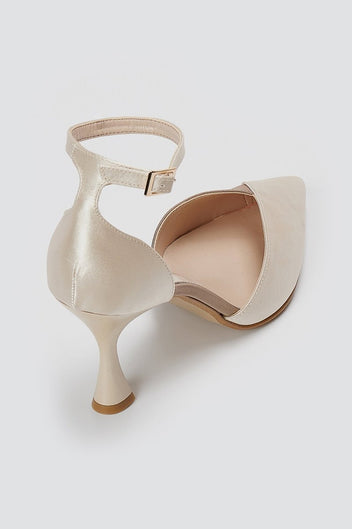 TFP - Stiletto Pointed Toe Pumps - Beige/Sand Satin