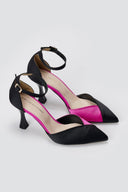 TFP - Stiletto Pointed Toe Pumps - Black/Fux Satin