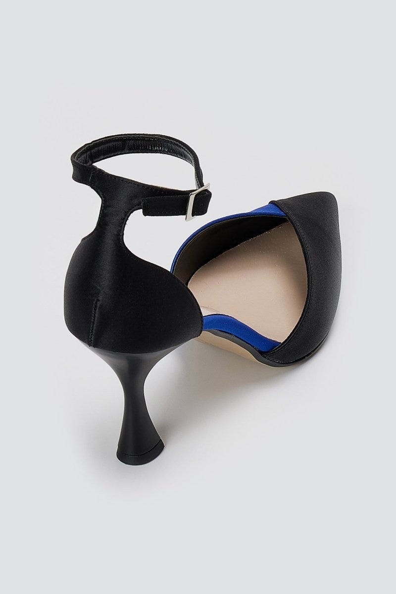 TFP - Stiletto Pointed Toe Pumps - Black/Royal Blue Satin