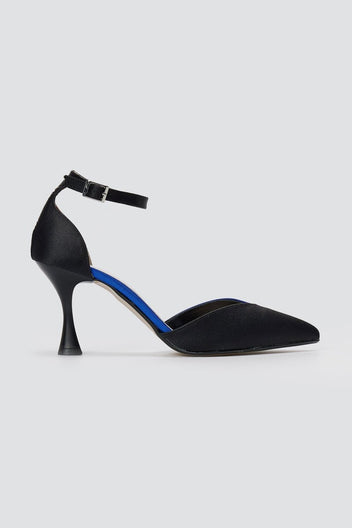 TFP - Stiletto Pointed Toe Pumps - Black/Royal Blue Satin