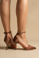 TFP - Stiletto Pointed Toe Pumps - Brown/Coral Satin