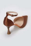 TFP - Stiletto Pointed Toe Pumps - Brown/Coral Satin