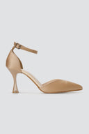 TFP - Stiletto Pointed Toe Pumps - Nude/Brown Satin