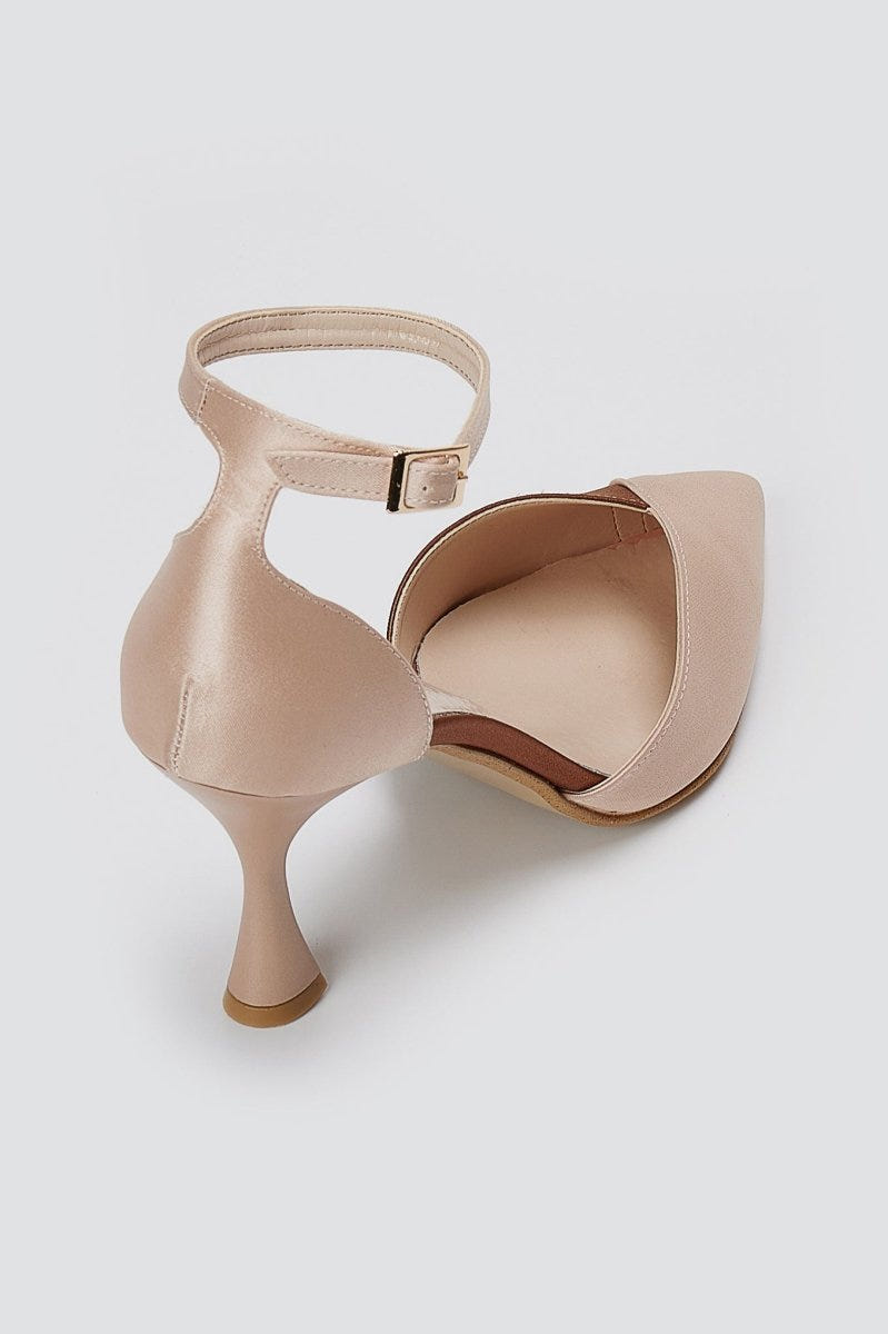 TFP - Stiletto Pointed Toe Pumps - Nude/Brown Satin