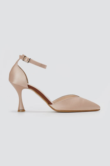 TFP - Stiletto Pointed Toe Pumps - Nude/Brown Satin