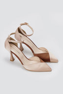 TFP - Stiletto Pointed Toe Pumps - Nude/Brown Satin