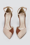 TFP - Stiletto Pointed Toe Pumps - Nude/Brown Satin