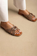 CARMELA - Strap Sandals Metal Ring - Camel Suede