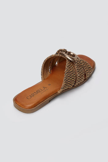 CARMELA - Strap Sandals Metal Ring - Camel Suede