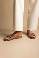 CARMELA - Strap Sandals Metal Ring - Camel Suede