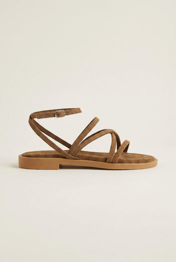 TFP - Strappy Sandals Buckle Closure - Beige Suede