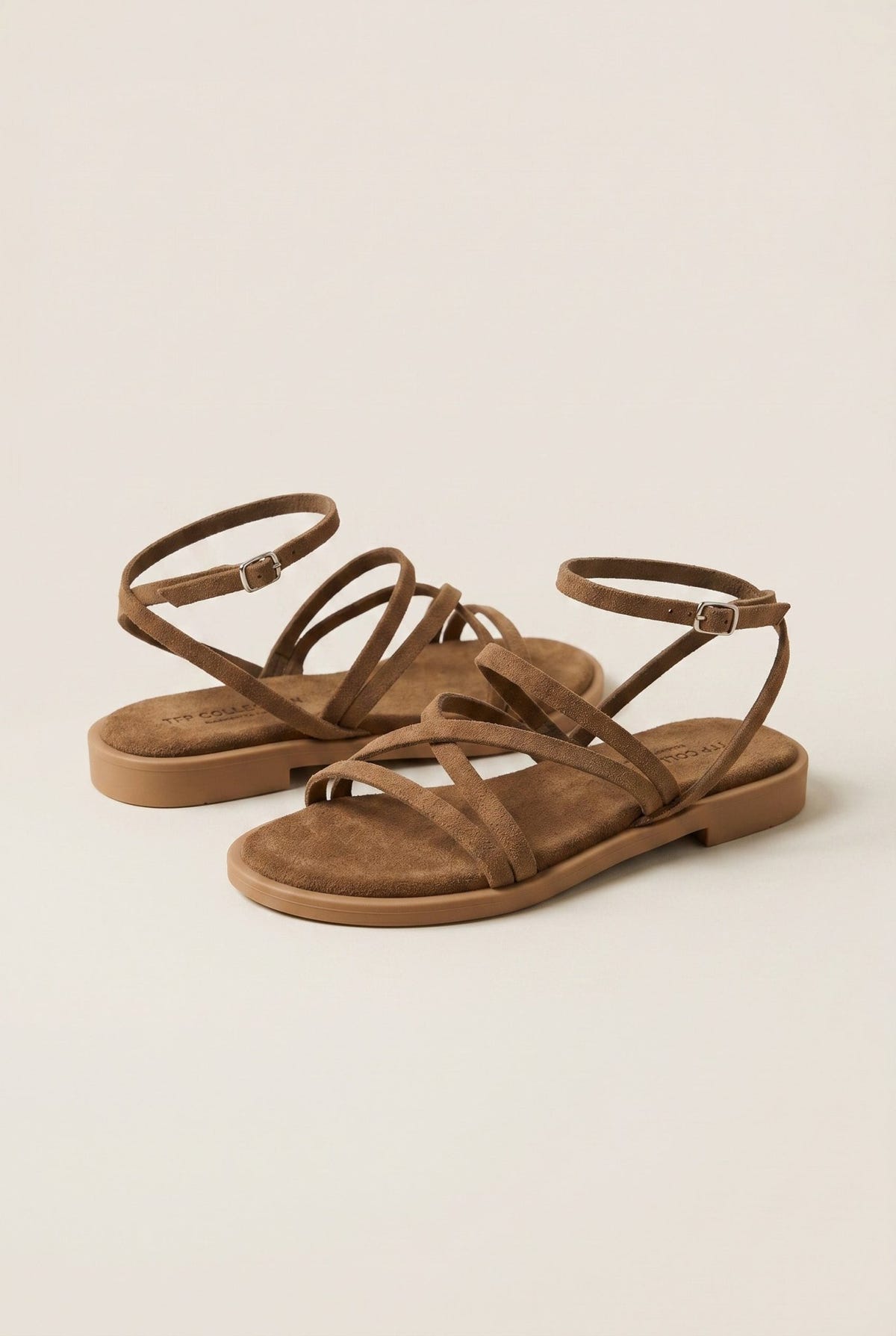 TFP - Strappy Sandals Buckle Closure - Beige Suede