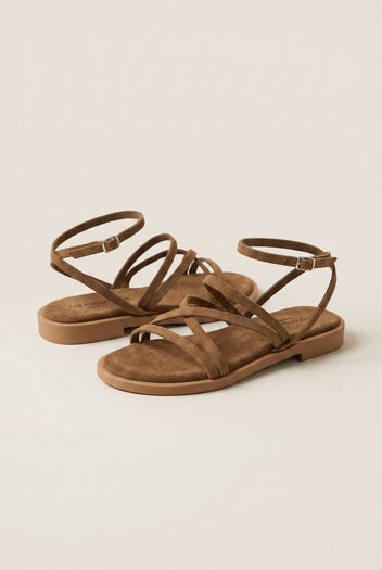 TFP - Strappy Sandals Buckle Closure - Beige Suede
