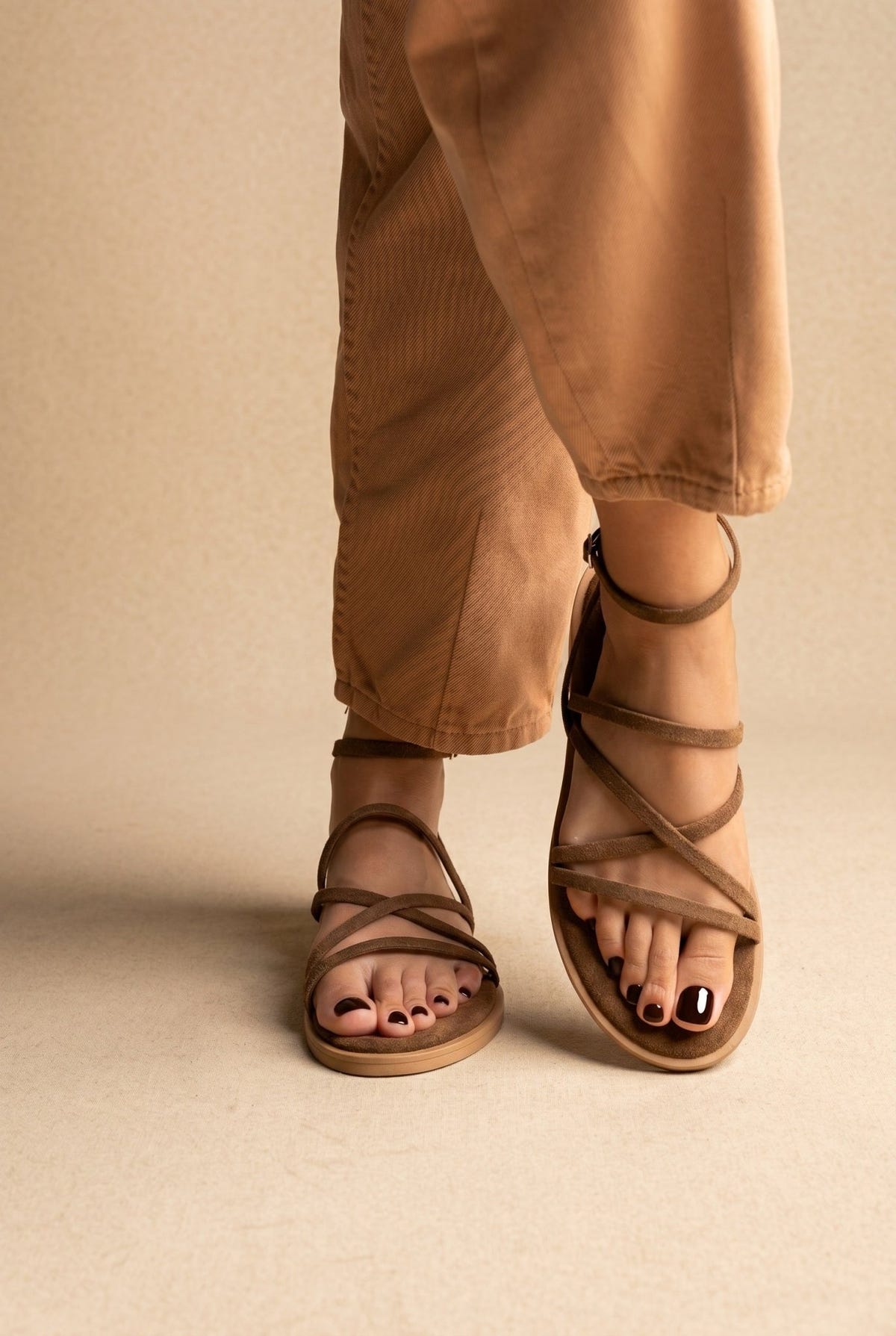 TFP - Strappy Sandals Buckle Closure - Khaki Green Suede