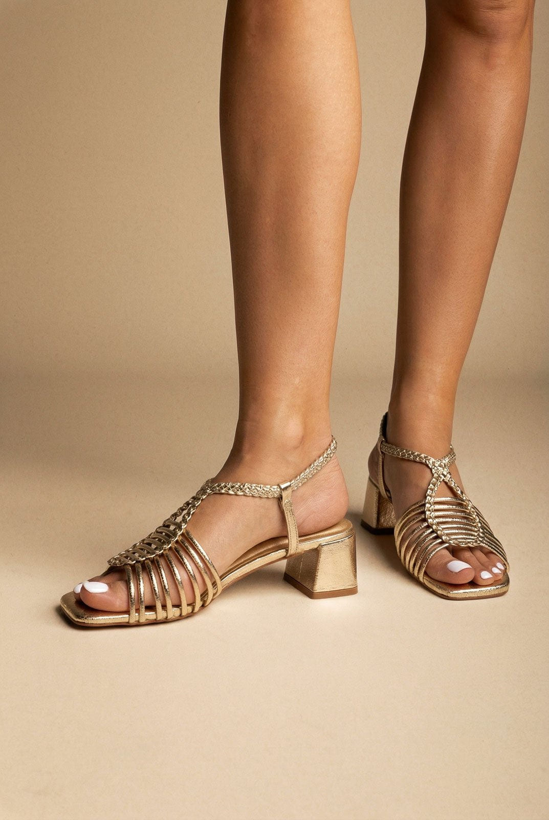 Xti Footwear - Strappy Sandals Low Block Heel - Gold