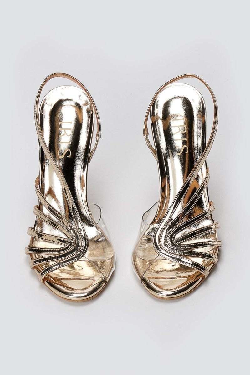 IRIS - Strappy Sandals Slim Heel - Gold Mirror