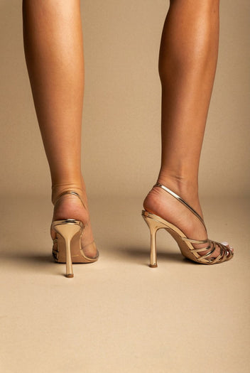 IRIS - Strappy Sandals Slim Heel - Gold Mirror