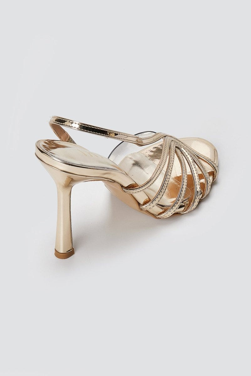 IRIS - Strappy Sandals Slim Heel - Gold Mirror