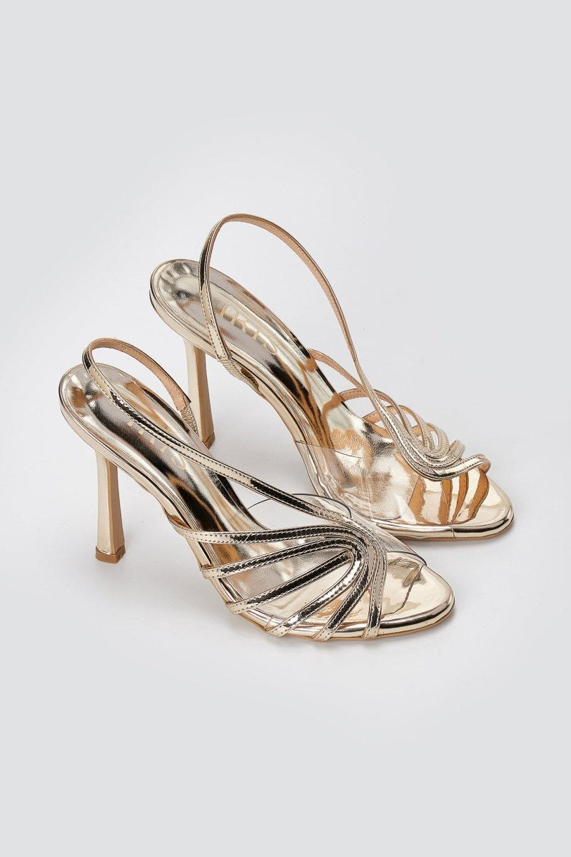 IRIS - Strappy Sandals Slim Heel - Gold Mirror