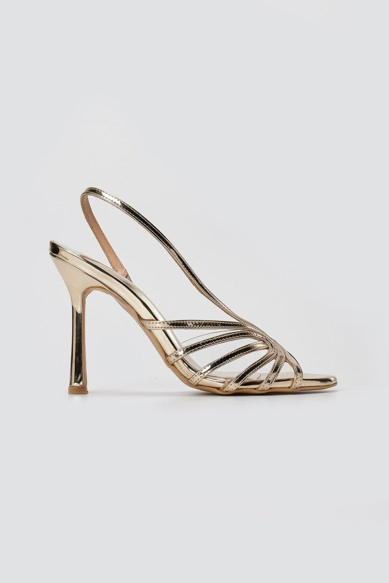 IRIS - Strappy Sandals Slim Heel - Gold Mirror