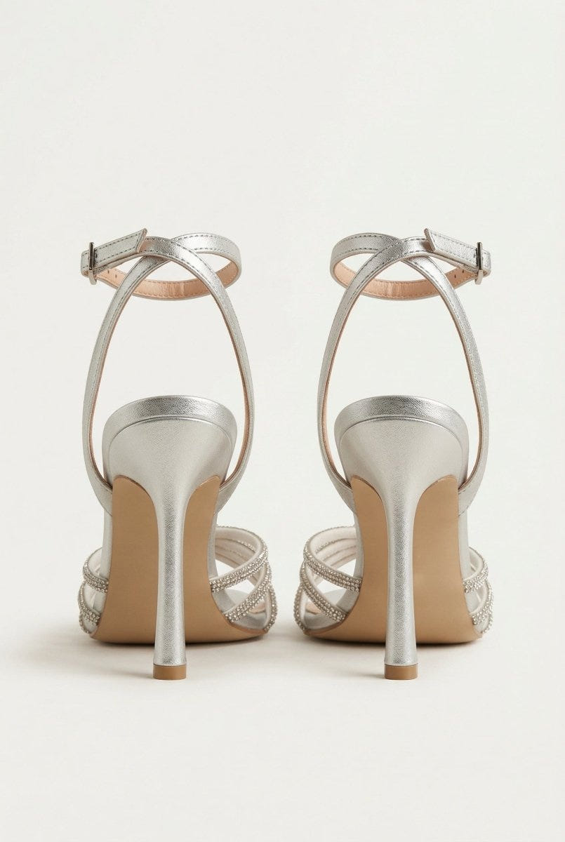IRIS - Strappy Sandals Slim Heel - Silver Metallic