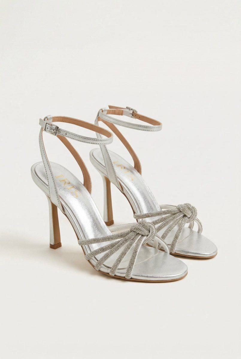 IRIS - Strappy Sandals Slim Heel - Silver Metallic