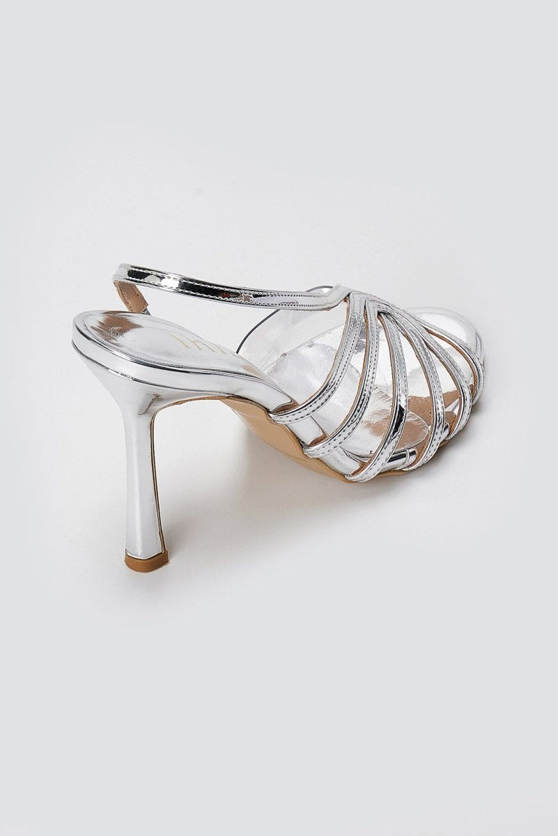 IRIS - Strappy Sandals Slim Heel - Silver Mirror