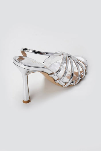 IRIS - Strappy Sandals Slim Heel - Silver Mirror