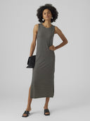 AWARE by VERO MODA - Striped Sleeveless Dress Side Slits - Black/Beige