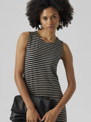 AWARE by VERO MODA - Striped Sleeveless Dress Side Slits - Black/Beige