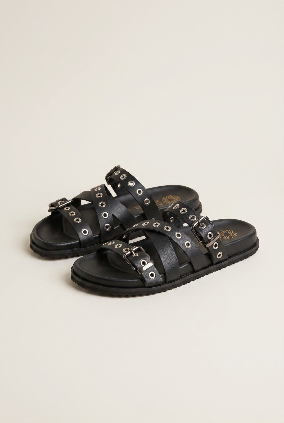 ATENEO - Studded Buckle Sandals - Black Matte