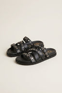 ATENEO - Studded Buckle Sandals - Black Matte