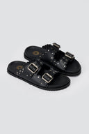 ATENEO - Studded Buckle Sandals - Black Matte