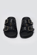 ATENEO - Studded Buckle Sandals - Black Matte