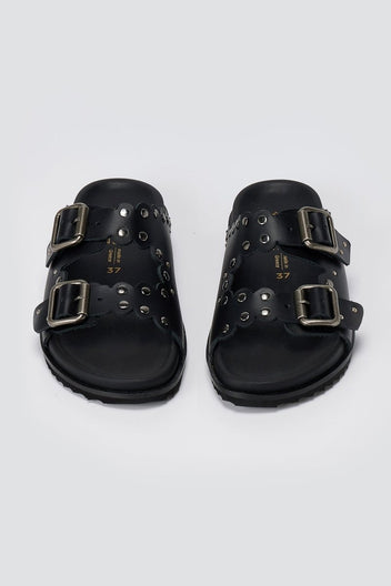 ATENEO - Studded Buckle Sandals - Black Matte
