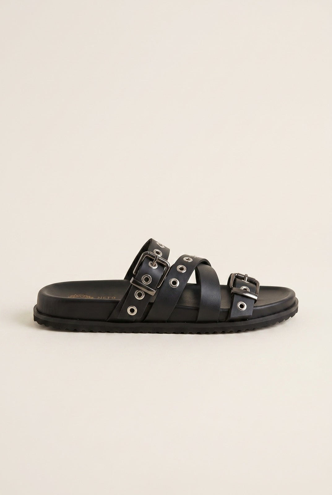 ATENEO - Studded Buckle Sandals - Black Matte