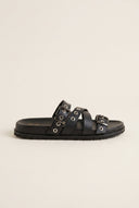 ATENEO - Studded Buckle Sandals - Black Matte