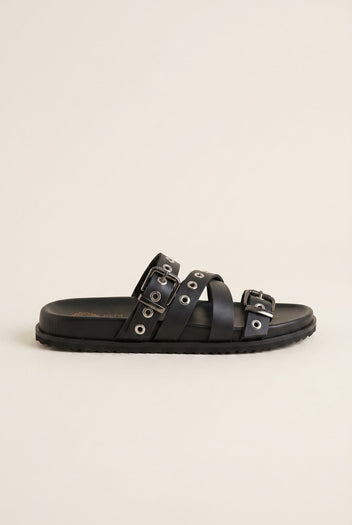 ATENEO - Studded Buckle Sandals - Black Matte