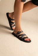 ATENEO - Studded Buckle Sandals - Black Matte