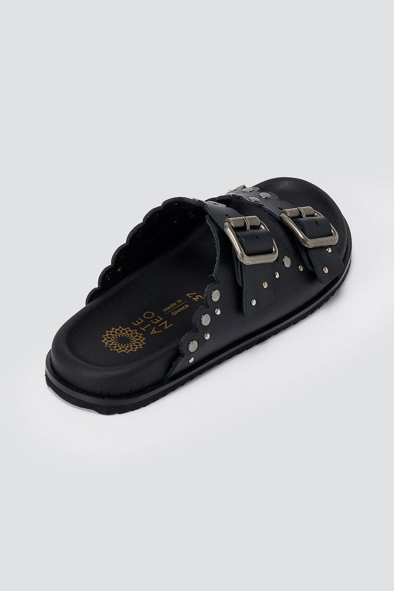 ATENEO - Studded Buckle Sandals - Black Matte