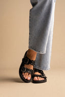 ATENEO - Studded Buckle Sandals - Black Matte