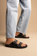 ATENEO - Studded Buckle Sandals - Black Matte