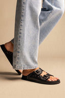 ATENEO - Studded Buckle Sandals - Black Matte