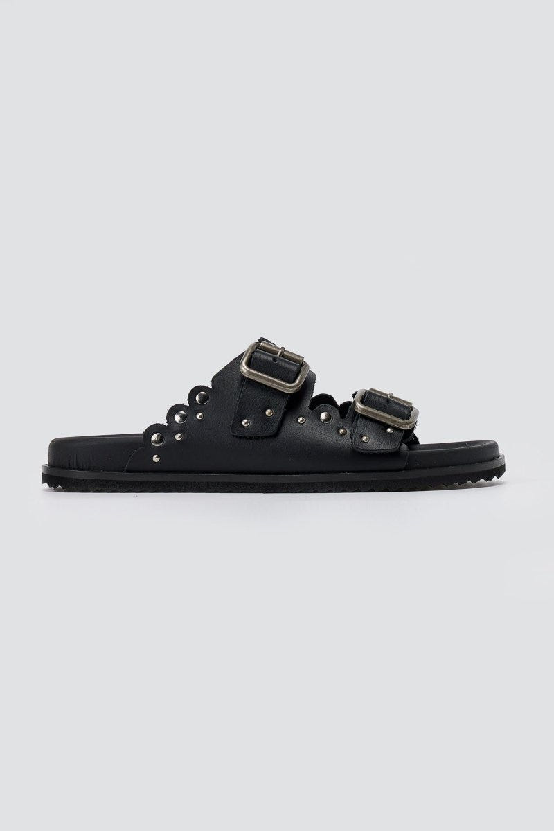 ATENEO - Studded Buckle Sandals - Black Matte