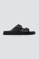 ATENEO - Studded Buckle Sandals - Black Matte